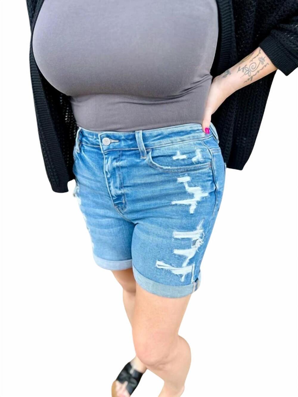 NEW VERVET BY FLYING MONKEY women's high rise distressed cuffed short in medium